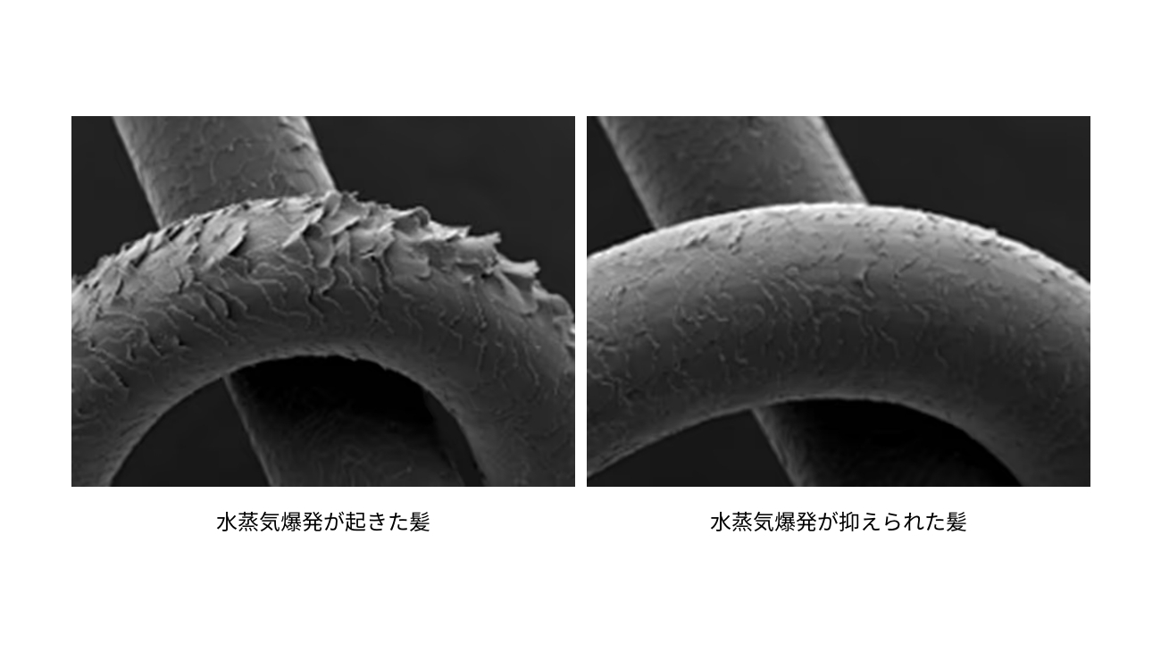 水蒸気爆発が起きた髪と起きていない髪の比較
